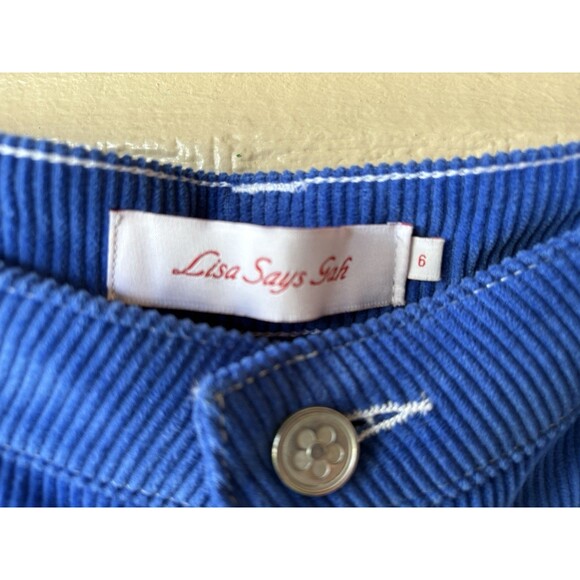Lisa Says Gah women Dylan Corduroy Jean Pants sz 6 Cobalt Blue with Bows 28" ins - Picture 8 of 11